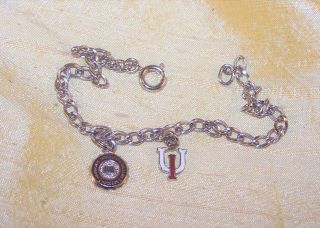Vintage University Of Indiana Two - Pendant Charm Bracelet,  Sterling Silver Old