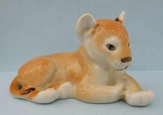 Vintage Lomonosov Porcelain Lion Cub Big Cat Wild Animal Figurine Ornament Ussr
