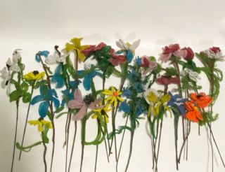 24 Vintage Handmade Glass Beaded Flowers