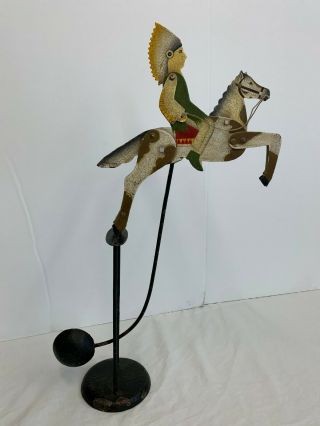 Folk Art Vintage Pendulum Balance Toy Metal Native Indian On Horse Am Brand