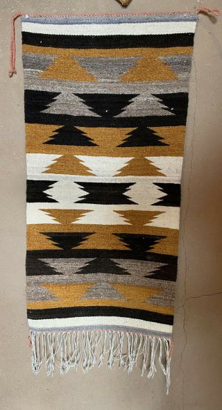 Striking Vintage Navajo Weaving Gallup Throw Rug Textile Gray Gold Brown Cream