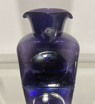 Vtg.  Blenko Purple Amethyst Art Glass Double Spout Pitcher 8 " H