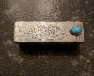 Vintage Art Deco 800 Silver Turquoise Lipstick Holder Mirror Compact