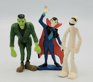 3 Vintage Groovie Goolies 1970s Monster Figures Frankenstein Mummy Dracula