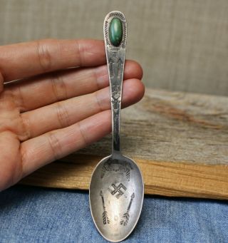 Vintage Native American Fred Harvey Era Sterling Silver Turquoise Spoon