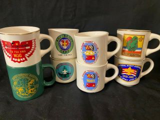 Set Of Eight Boy Scout Mugs - - Camp Tom Hale,  National Jamboree,  And Others