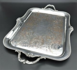 Large Twin Handle Heavy Embossed Gallery Butlers Serving Tray 23.  5 " Silver Plate