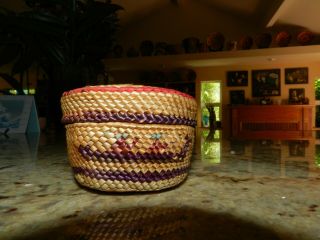 Vintage Tlingit / Makah Native American Indian Lidded Trinket Basket – 2 7/8 Dia