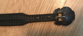 Vintage Al Beres Usa Wage Sterling Silver Overlay Buckle & Leather Black Belt