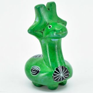 Smolart Hand Carved Soapstone Green Round Giraffe Miniature Mini Figurine Kenya