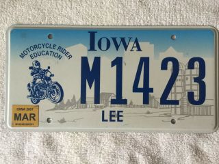 Rare 2007 Iowa Motorcycle Rider Education Flat License Plate M1423,  Harley Hog