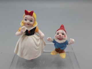 Disney Snow White & Doc Dwarf Porcelain Figures Miniature Up To 2 "