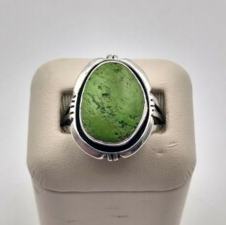 Spectacular Vintage Sterling Silver Lime Green Turquoise Navajo Ring Size 11