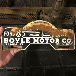 Vintage Ford Boyle Motor Company Metal License Plate Topper Sign