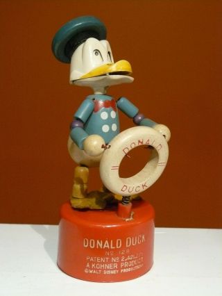 Vintage 1947 Kohner Donald Duck Push Puppet Toy Disney