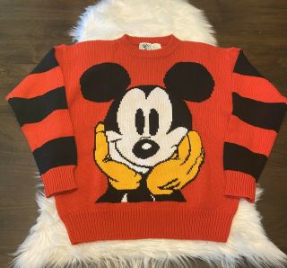 Vintage Mickey & Co.  Disney Mickey Mouse Unisex Red & Black Sweater Size Small