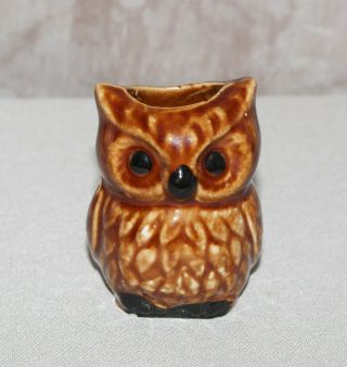 Vintage Ceramic Owl Toothpick Holder Brown 2 ½” Tall