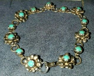 Vintage Zuni Turquoise Sterling Silver Link Bracelet 6.  25” Long 8.  1 Gm