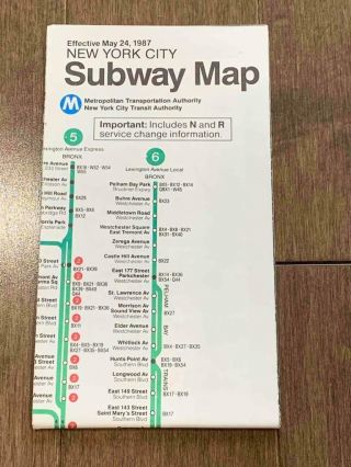 Vintage May 1987 Nyc York City Subway Map Pocket Mta Guide Metro