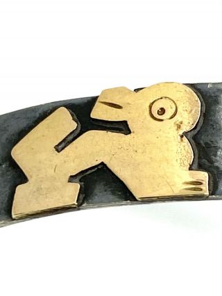 Vintage Peru Signed Sterling Silver 18K Gold Peyote Bird Bangle Bracelet Sz7.  5/8 2