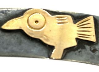 Vintage Peru Signed Sterling Silver 18K Gold Peyote Bird Bangle Bracelet Sz7.  5/8 3