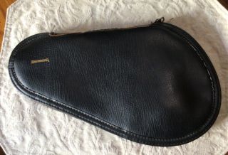 Vintage Browning Black Leather Pistol Case Lined 13” Gun Rug Brass Zipper