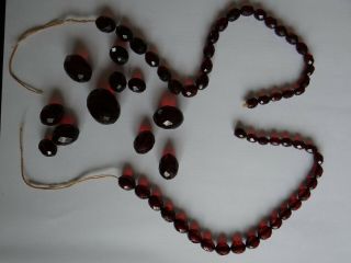 Vintage Art Deco Faceted Cherry Amber Bakelite Necklace For Repair