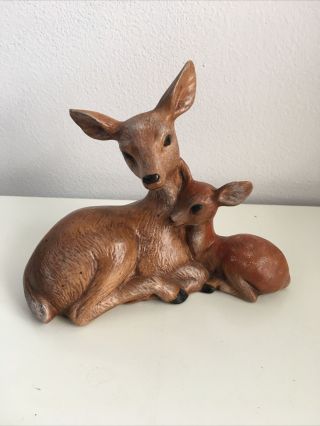 Vintage Ceramic Doe&fawn Deer Bambi Figurine Hand Painted Mid Century