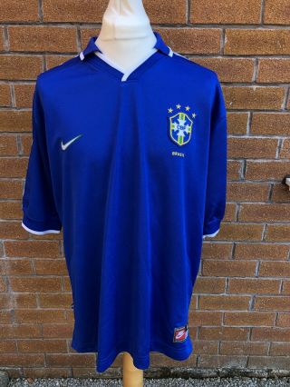 Vintage 1997/98 Brazil Away Football Shirt Blue Xl Vgc Rare