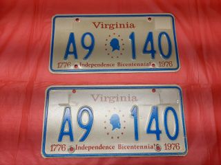 Vintage Bicentennial Virginia 1976 -.  License Plate - Matching Set