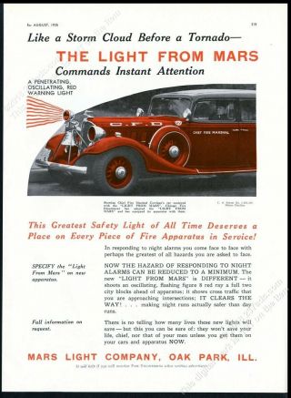 1935 Chicago Fire Department Fire Marshall Car Photo Mars Red Warning Light Ad