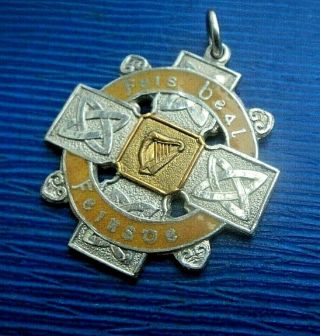 Irish Sterling Silver & Enamel Celtic Fob Medal H/m 1936 - Harp / Belfast Feis