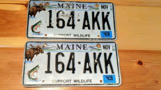 Maine Support Wildlife License Plates Pair 164 - Akk Moose Trout