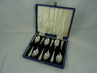 Boxed Set X 6 Art Deco Silver Tea Spoons,  1949,  76gm