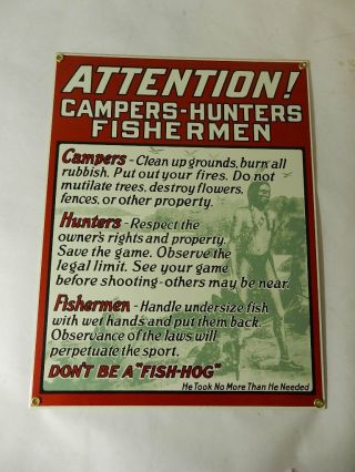 Vintage Style Advertising Sign - Attention Campers Hunters & Fishermen Sign