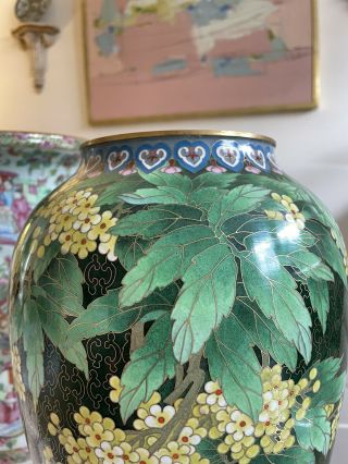 Vintage Jingfa Japanese Cloisonné Vase,  Emerald Green,  Yellow Flowers,  Chinoiserie 2