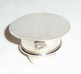 Vintage Novelty Solid Silver Pill Box In The Form Of A Military Cap