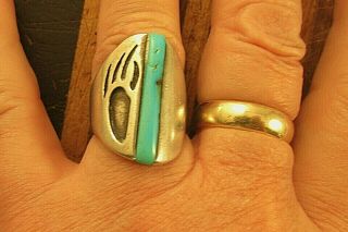 Vintage Southwest Turquoise Ring Size 7.  5 Sterling - - Price - - -