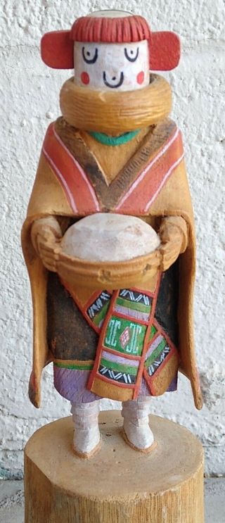 Hopi Vintage Snow Maiden Kachina Signed Calvin Kaye One Piece Carving 1988
