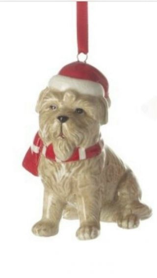 Cute Dog Border Terrier Bearded Collie Festive Ceramic Christmas Ornament