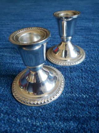 Vintage Pair Duchin Sterling Silver Candle Holders Candlesticks 2 1/2 " Weighted