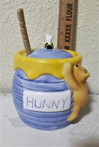 Vintage Disney Pooh Bear Treasure Craft Bee Beehive Honey Pot Syrup Jelly Jar