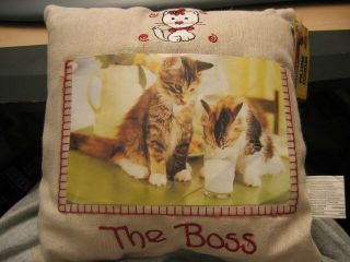 Mini Decorative Pillow Cat The Boss With Picture Slot For Cat Pet Lovers
