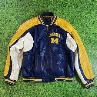 Michigan Wolverines Leather Jacket Mens Size Xl Vintage 90 