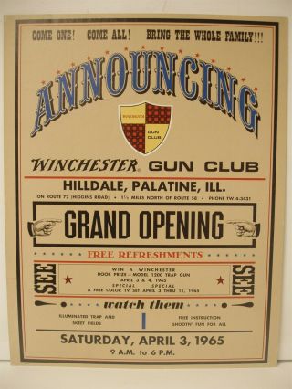 Rare Early Winchester Announcing Gun Club 1965 Cardboard Display Sign