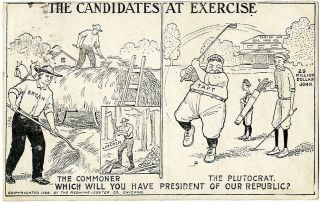 1908 Taft Vs.  Bryan Candidates At Exercise Political Cartoon Postcard
