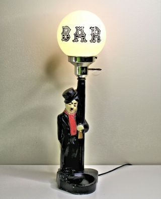 Vintage Charlie Chaplin Bar Lamp Chalkware Hobo Light Drunk Leaning On Lamp Post