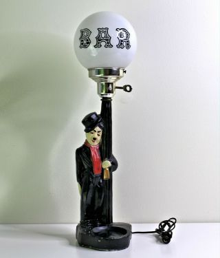 vintage Charlie Chaplin bar lamp chalkware hobo light drunk leaning on lamp post 2