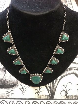 Vintage Sterling Silver Carved Green Onyx Face Necklace Mexico Southwest