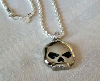 Harley Davidson Silver Chrome 2012 Willie G Skull Necklace 18 " Rope Chain